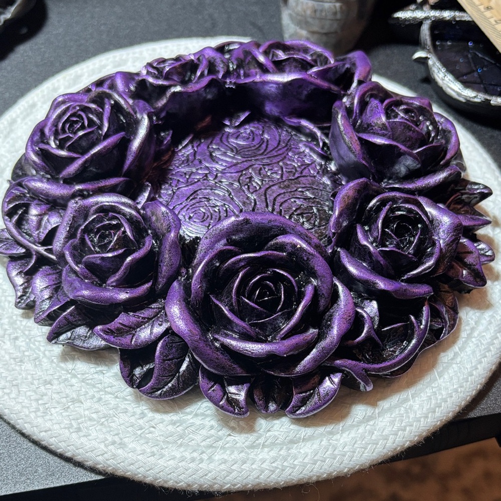 GORGEOUS Purple Rose metallic Decorative Plate/ candleholder